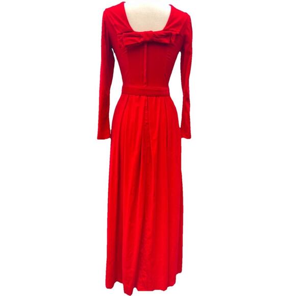 Vtg Minx Modes 50s 60s Red Maxi Dress Velvet Belted Retro Glam Party Prom M ? - Picture 7 of 12